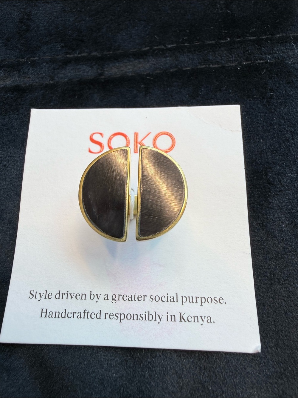 SOKO Two-Tone Half-Moon Ring - Black Horn and Gold Brass sz 6